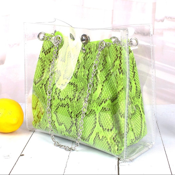 Transparent Neon Lime Snake Handbag - Picture 3 of 8